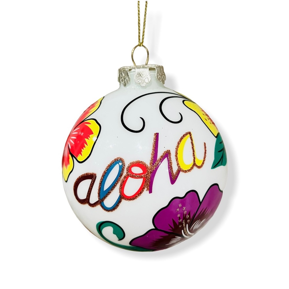 Hawaii Hibiscus Glass Ornament